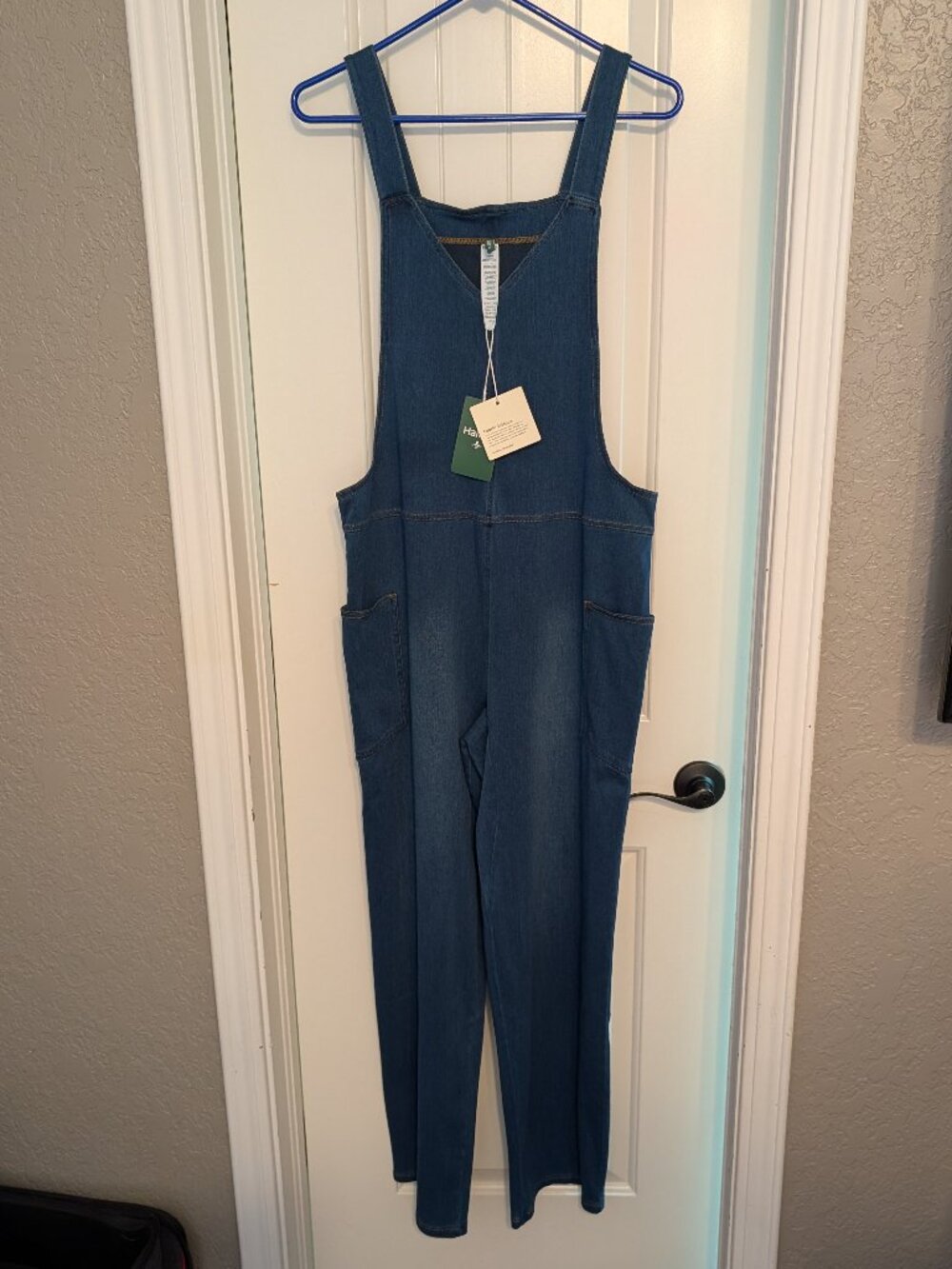 NWT Halara Flex™ Denim Wide Leg Jumpsuit Overalls Medium Blue Wash Size M